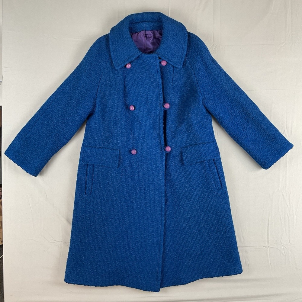 Vintage Glenbrooke Blue Wool Coat Mod Double Breasted‎ Coquette Twee Winter